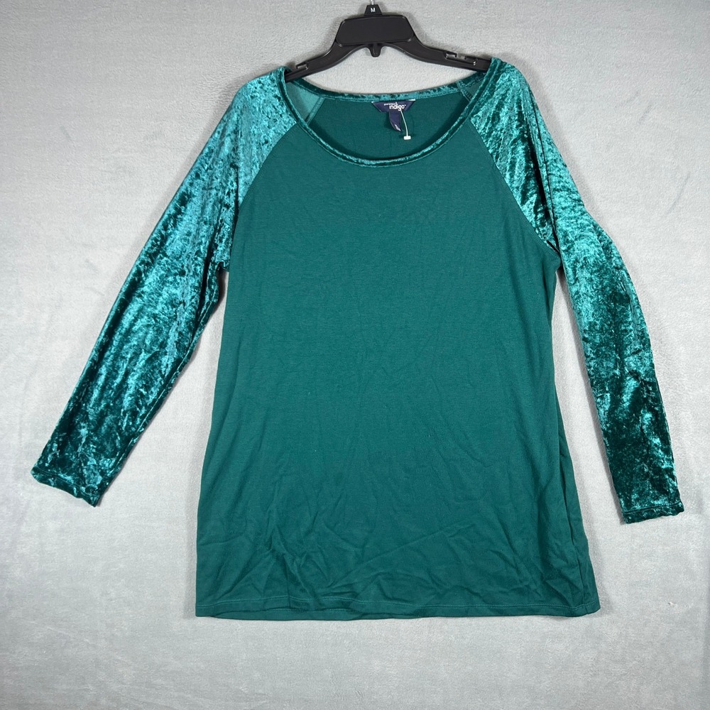 Great Northwest Indigo Womens Top XL Green Raglan Crushed Velvet Long Sleeve